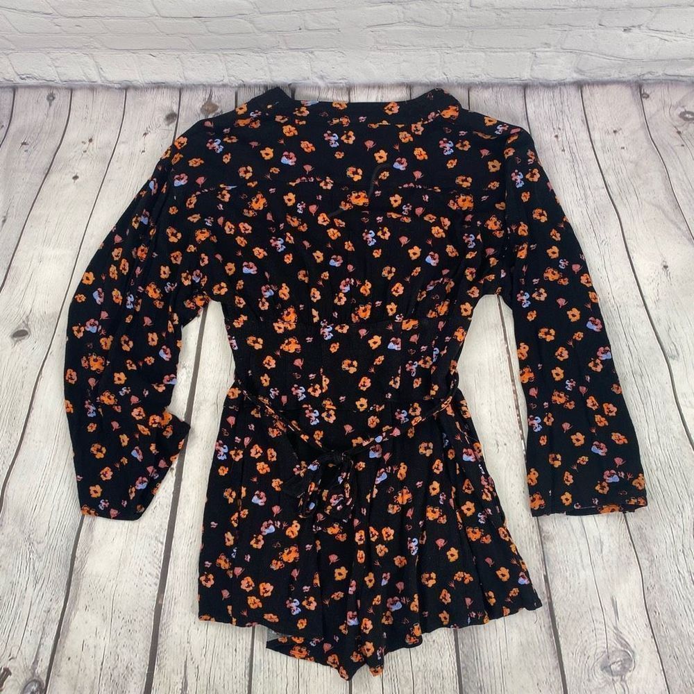 Free People L’Amour Printed Romper Black Long Sleeve Size 0 - Picture 8 of 9
